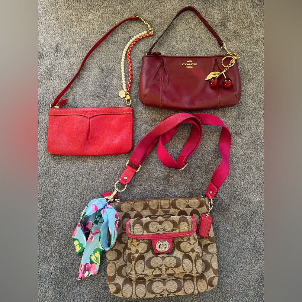 Coach & Dooney Designer Bundle - 3 Bags Leather Wristlets + Bonus Crossbody